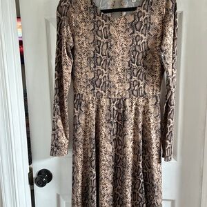 Socialite Long Sleeve Python-Print Dress in Tan and Brown